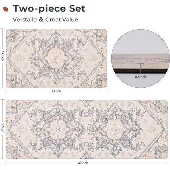 FRESHMINT Anti Fatigue Kitchen Mats Set Waterproof Cushioned Boho Rugs - Picture 2 of 8